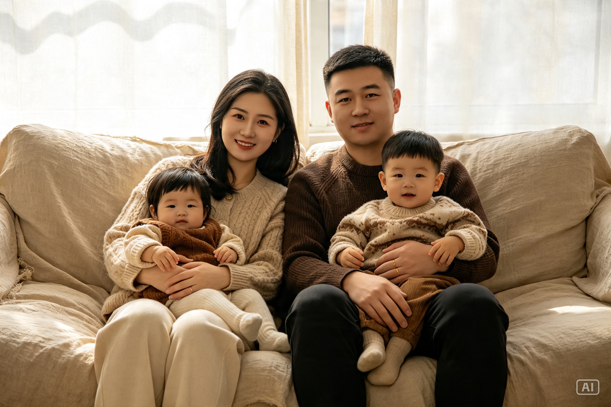 Cozy living room family portrait generated by Pippit