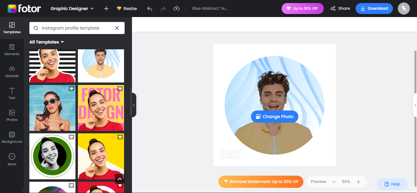 Fotor - alat dalam talian yang mesra pengguna untuk mengedit profil Instagram