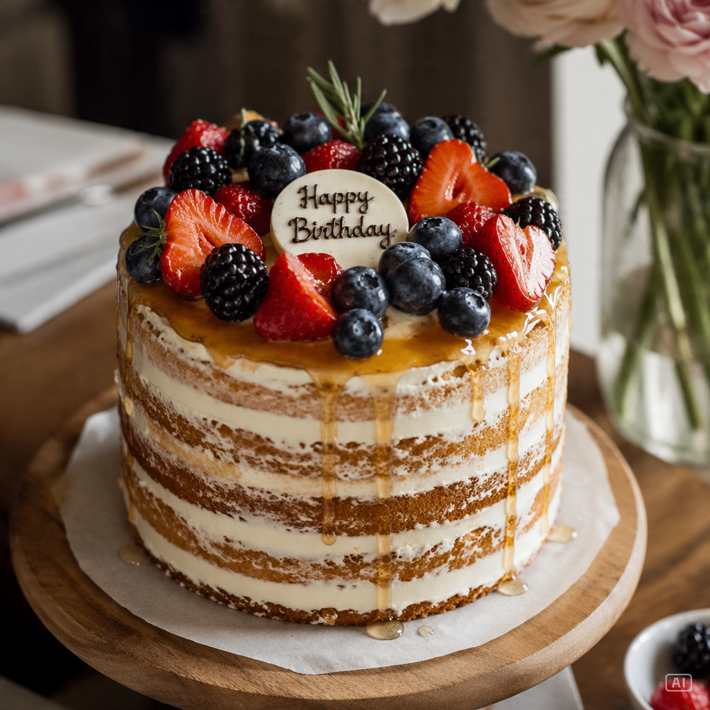 Naked rustic birthday cake generated by Pippit
