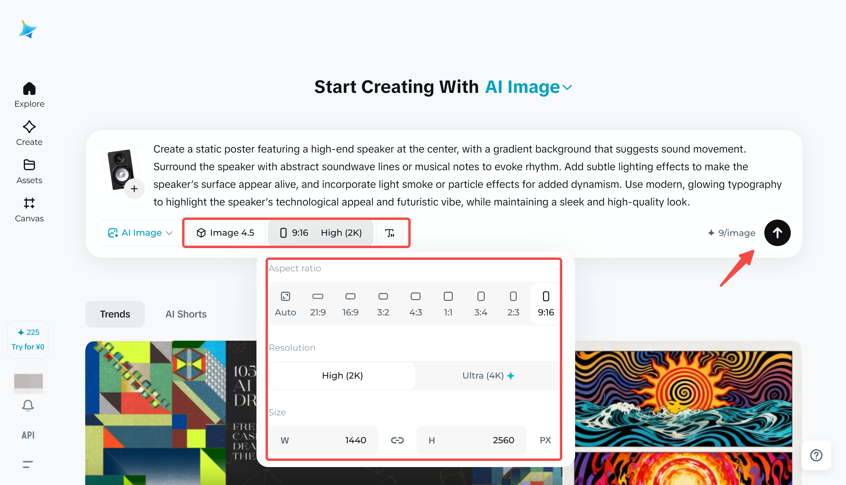 Choose the aspect ratio, resolution, and size of the animated poster