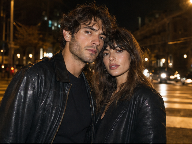 Night Aesthetic Couple Photos prompt example 1 - Direct-flash street