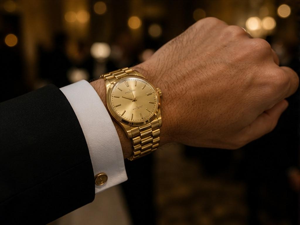 Virtual Watch Try On Video prompt example 4 - Gold evening watch