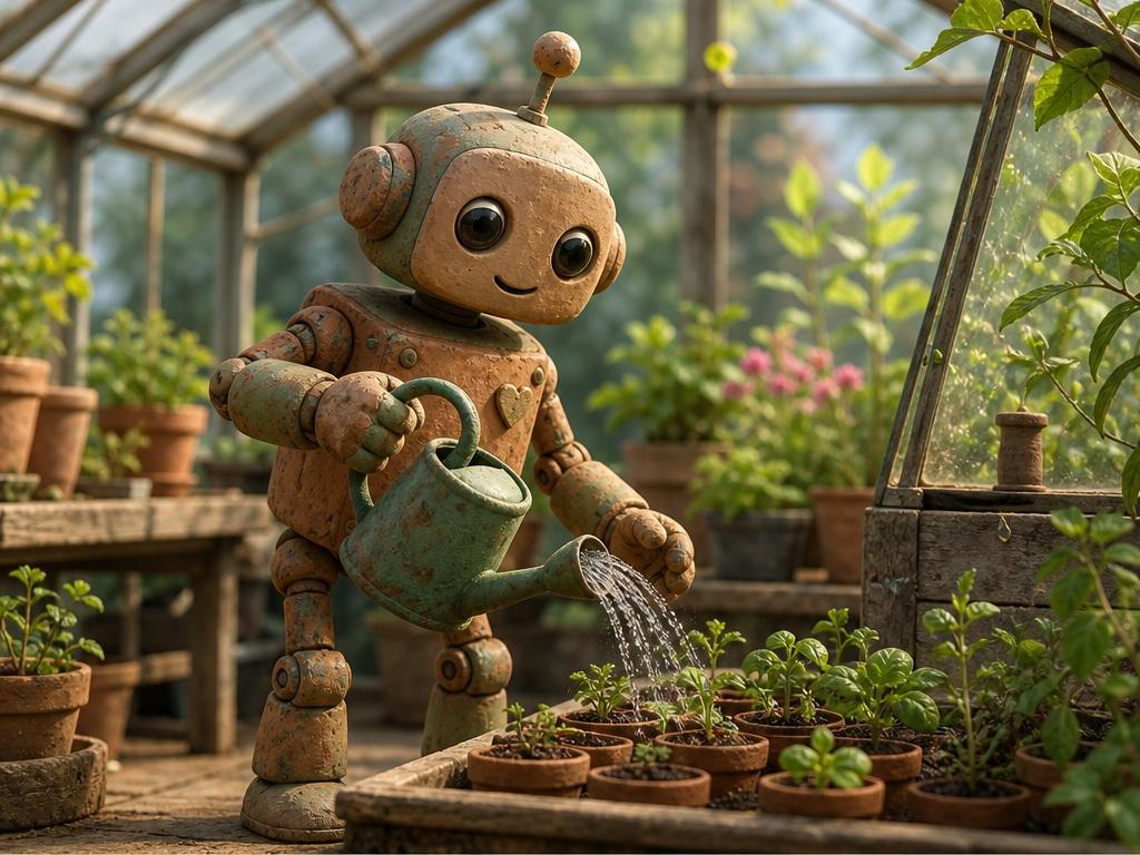 Morphic Text to Image AI Generator Alternative prompt example 5 - Clay robot greenhouse