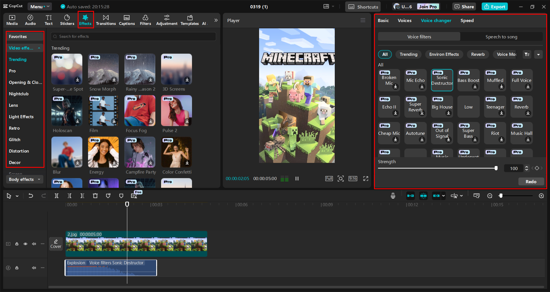 Montage d'un court métrage YouTube Minecraft dans l' CapCut éditeur vidéo de bureau
