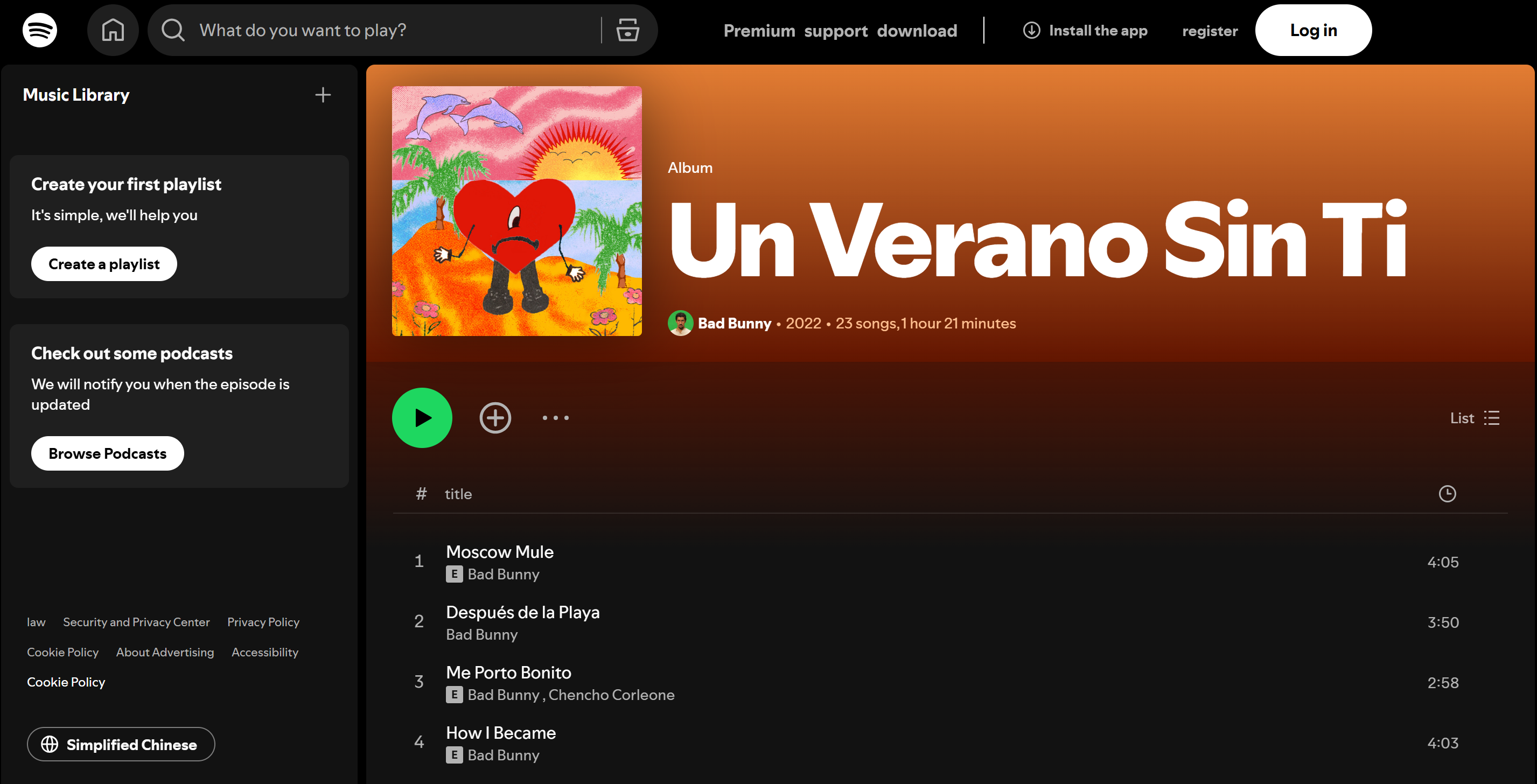 Un Verano Sin Ti de Bad Bunny - l'un des albums les plus écoutés sur Spotify