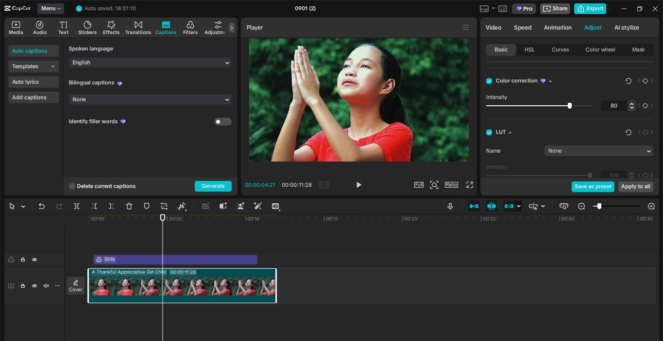 Antara muka CapCut editor video desktop