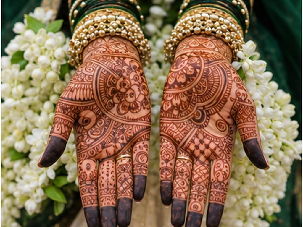 Indische Braut Mehndi AI Prompts Prompt Beispiel 2 - Henna Hand Nahaufnahme