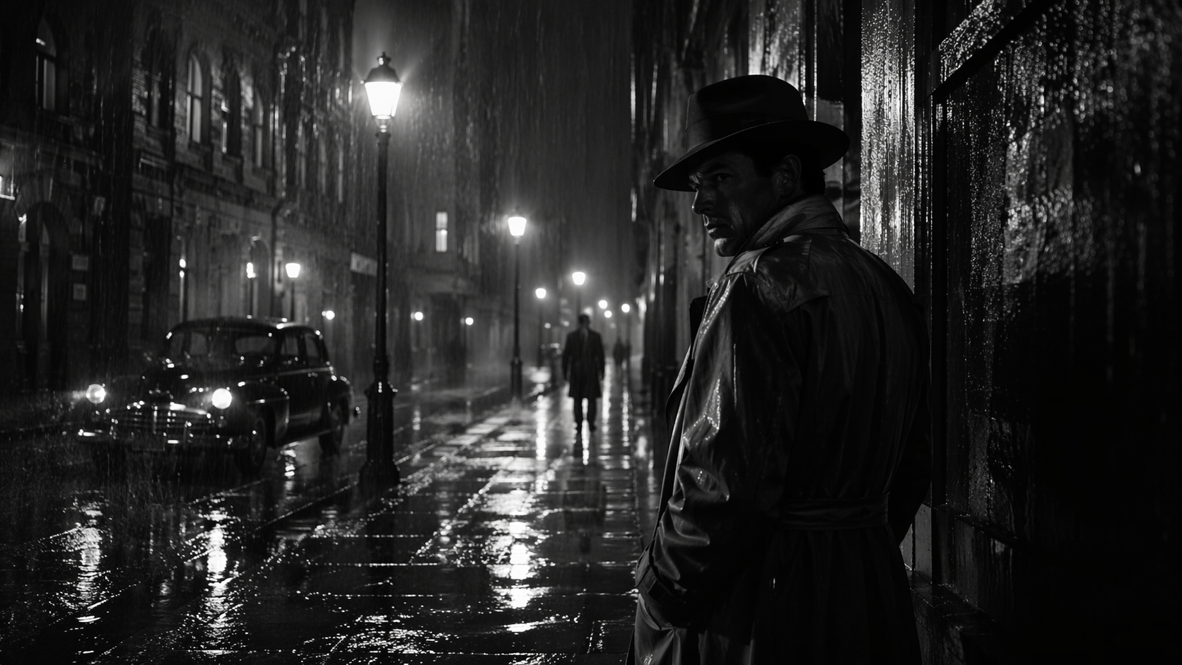 Dreamina Film Noir Filter prompt example 2: Rainy Noir Street