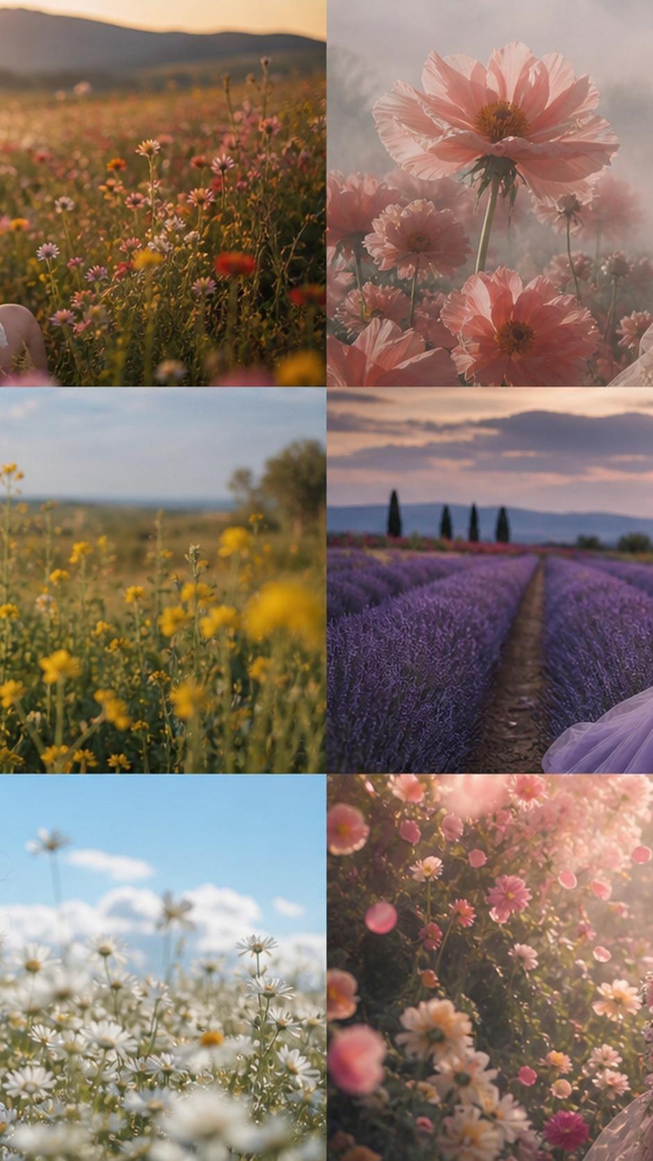 Campo de flores AI Prompts héroe móvil