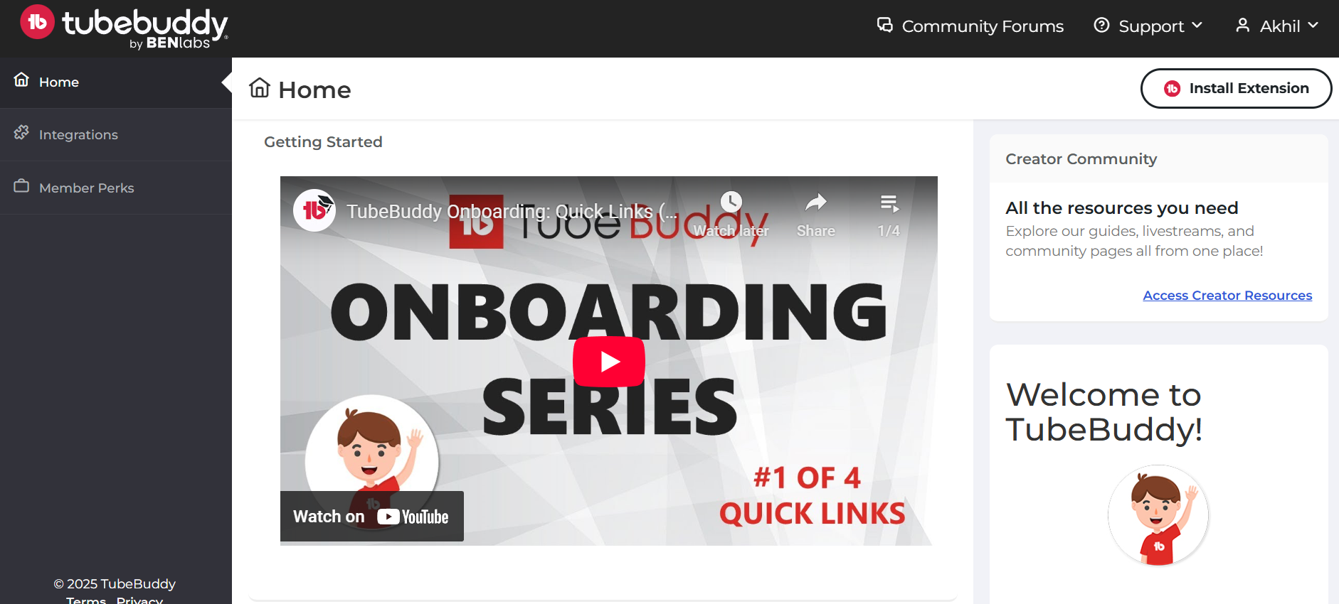 Interfaz de TubeBuddy