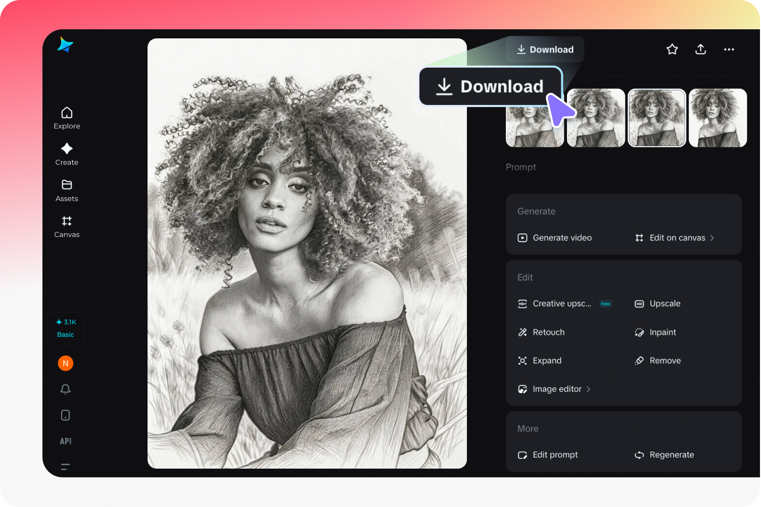  Dreamina 'da çevrimiçi eskiz yapmak için fotoğrafı önizleyin ve dışa aktarın