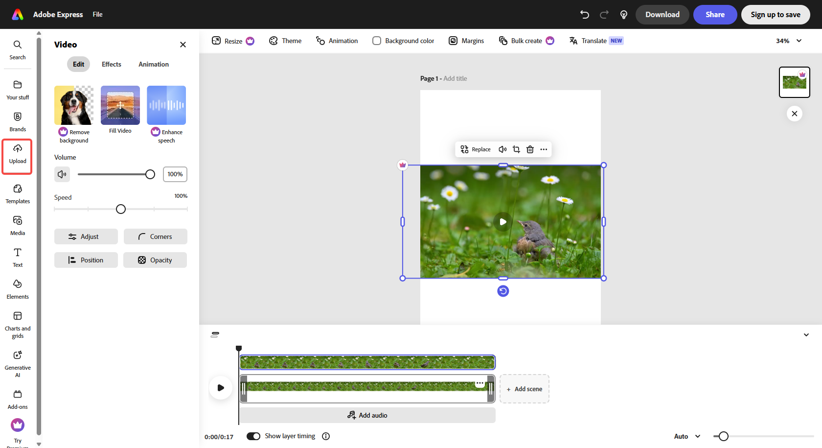 อินเทอร์เฟซของ Adobe Express - โปรแกรมแก้ไขคลิปวิดีโอที่ใช้งานง่าย