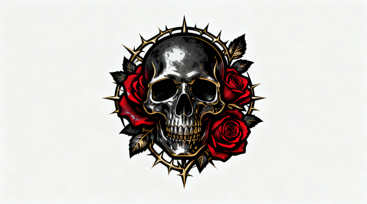 Desain logo tengkorak dan mawar gothic