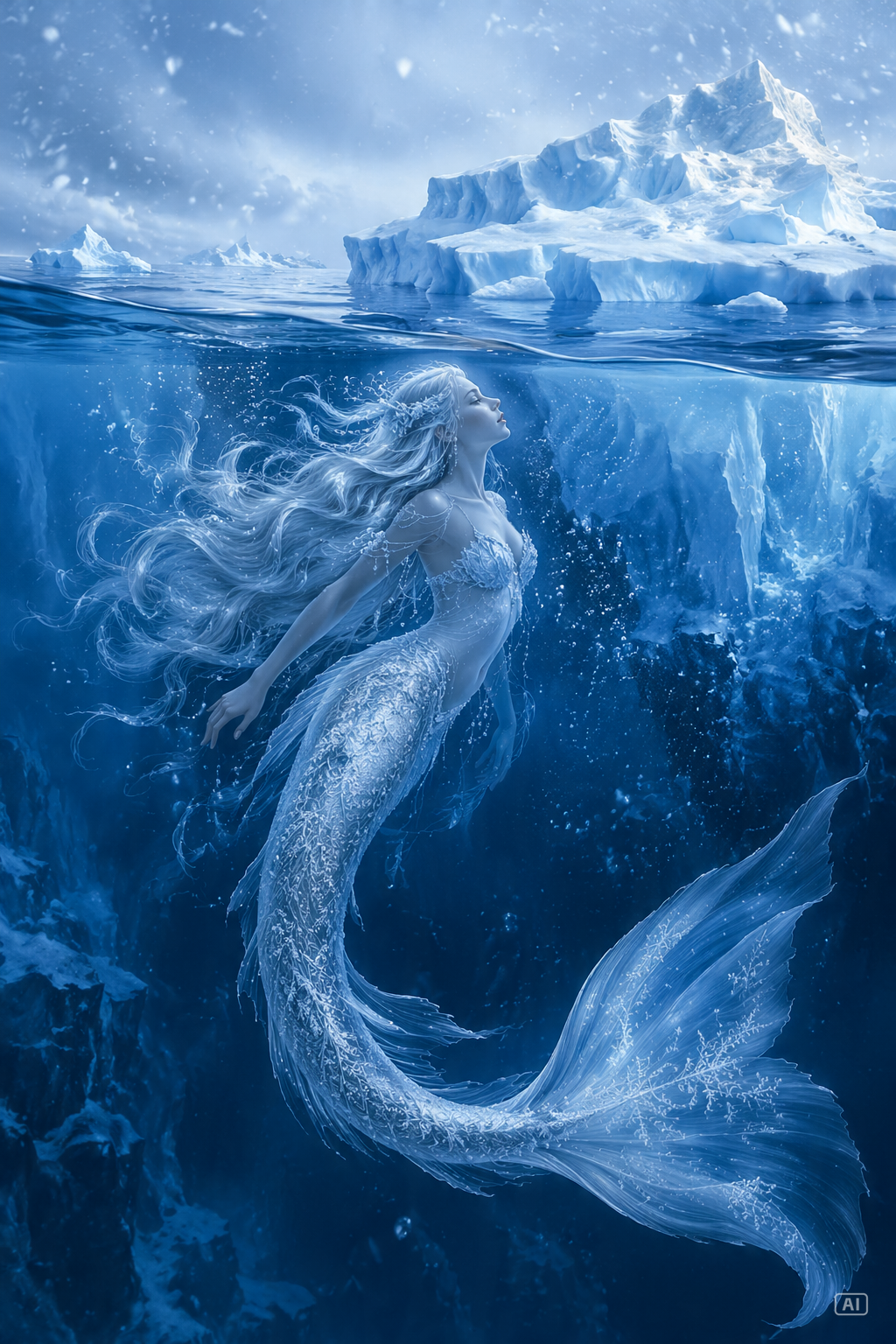 Arctic ice mermaid art prompt generated by Pippit