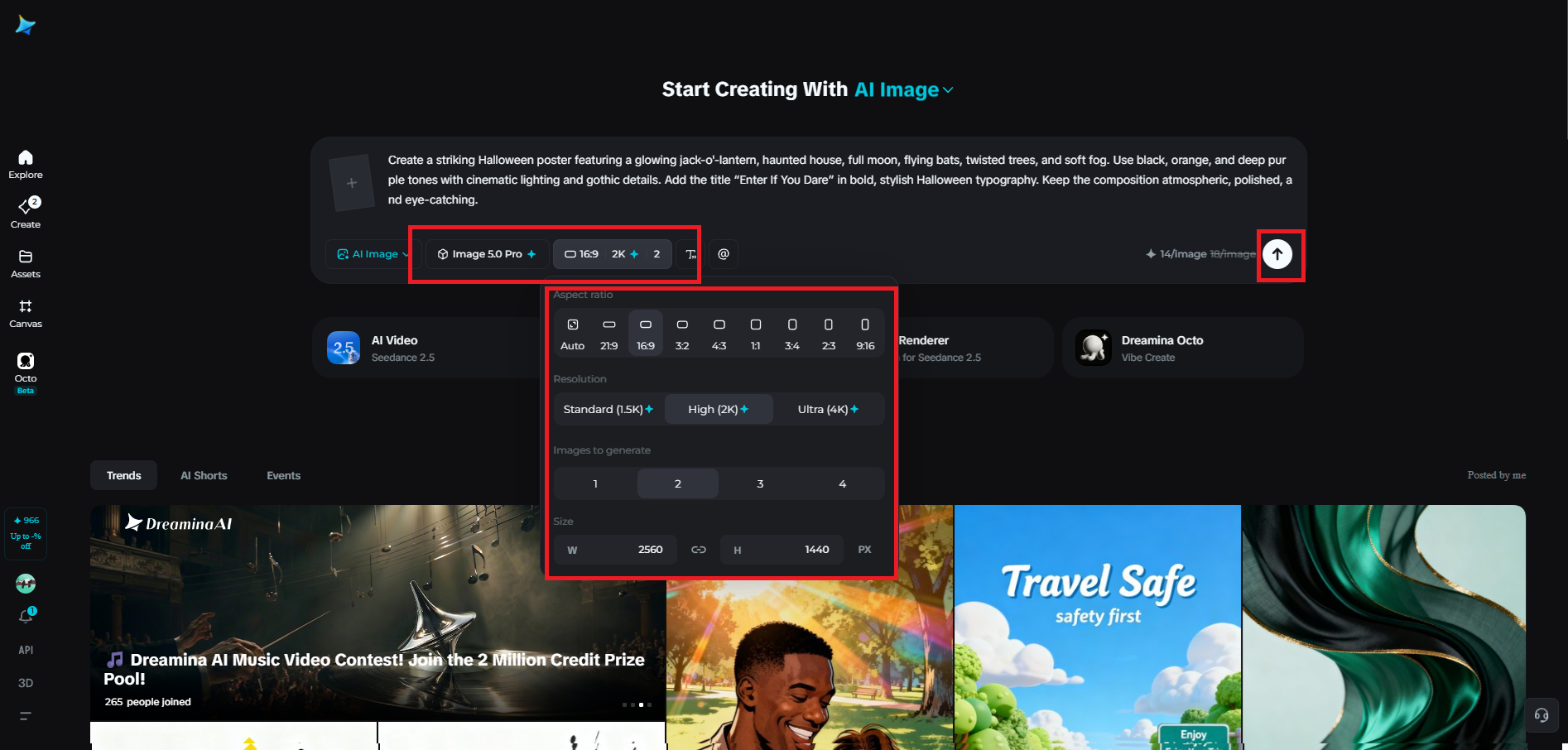 Choose model, settings, and generate