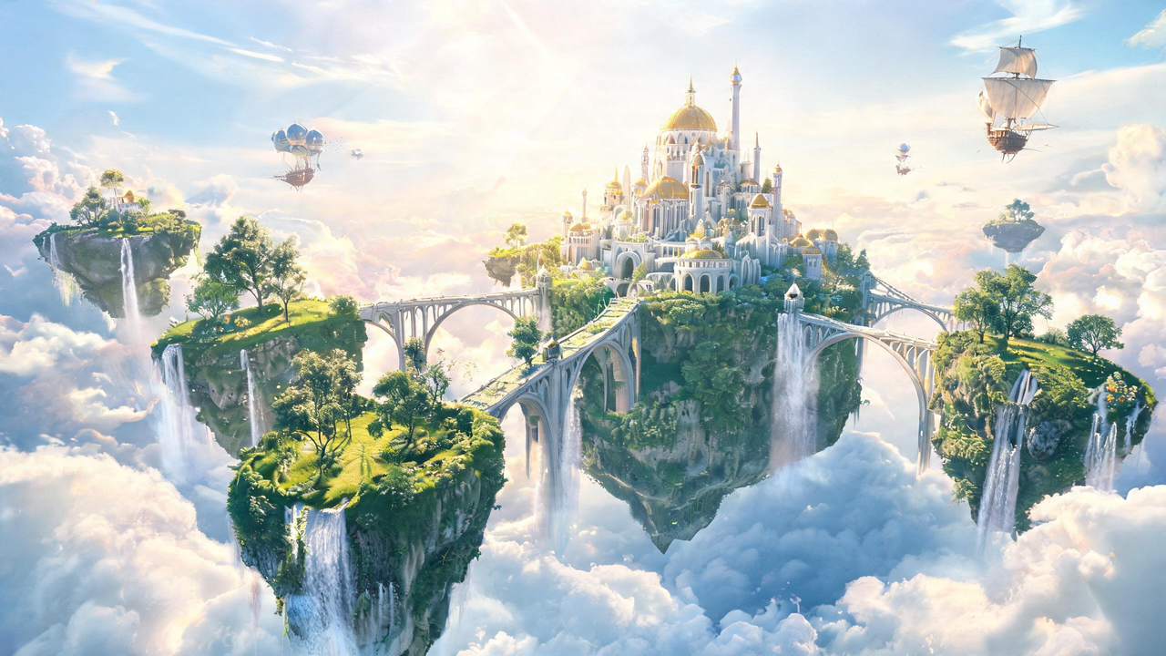 Ville insulaire flottante dans les nuages