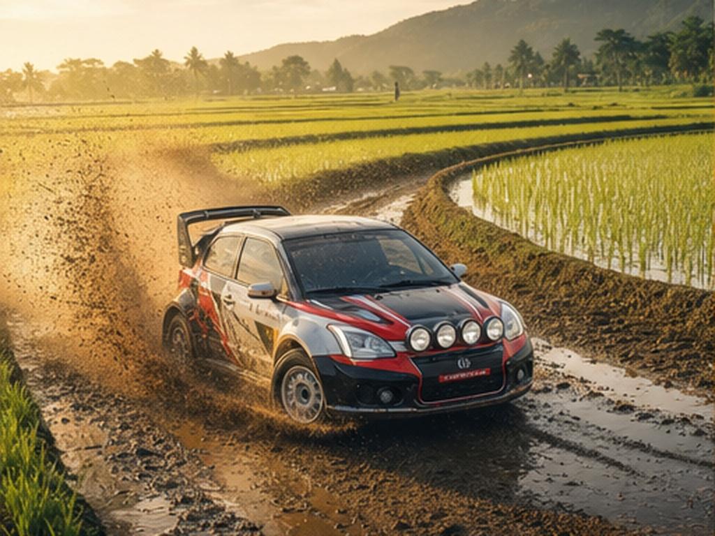 AI Paddy Drift Video prompt example 1 - Muddy paddy drift