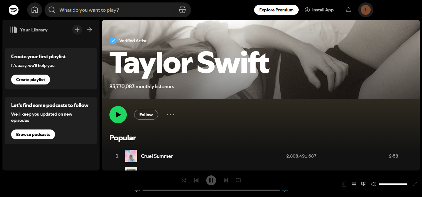 Taylor Swift - L'artiste la plus suivie sur Spotify dans le monde