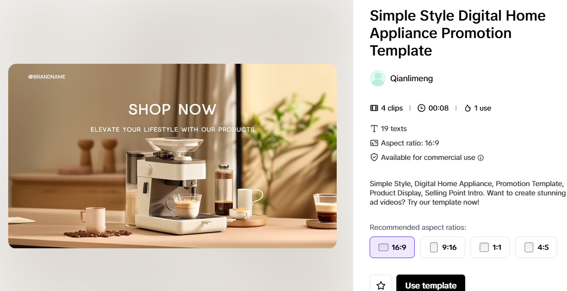 Propagační šablona na digitální domácí spotřebiče představující elegantní kávovar, ideální pro kampaně affiliate marketingu.