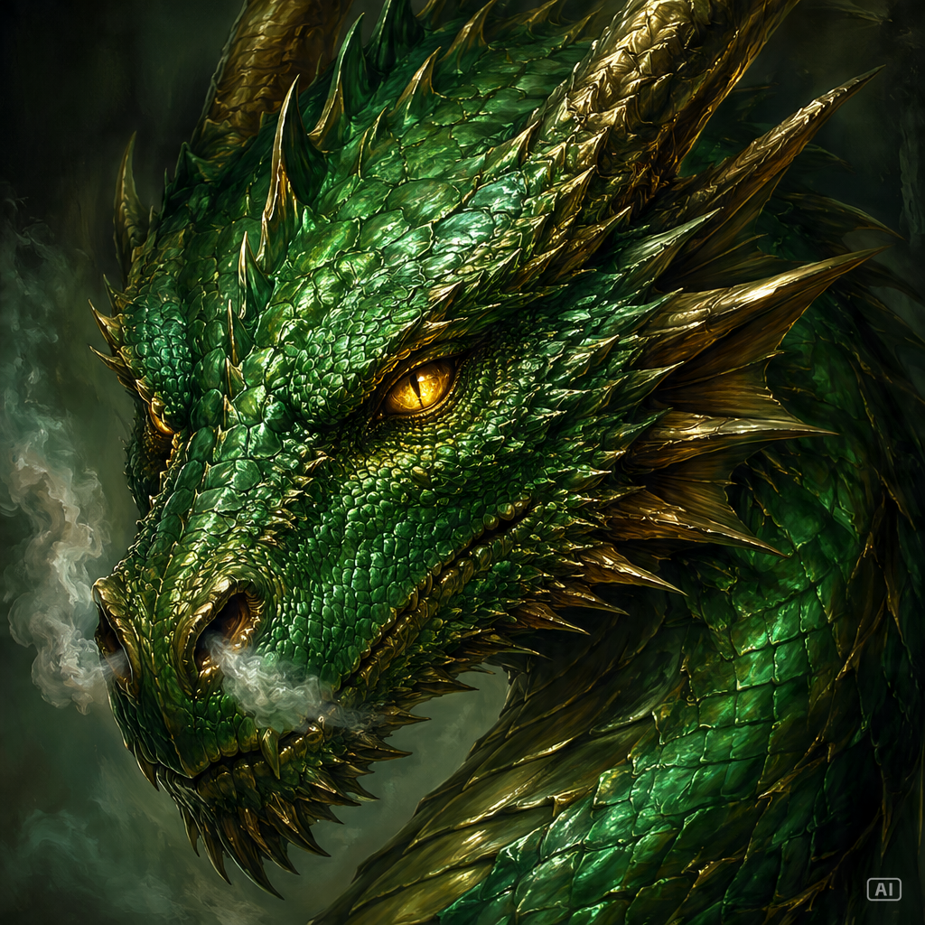 Green emerald dragon drawing prompt generated by Pippit