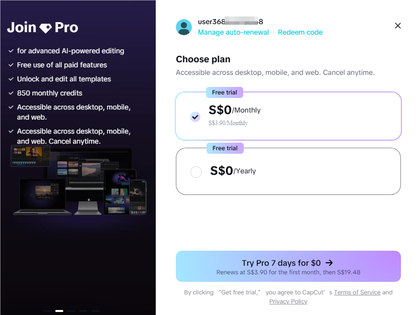 Приєднуйтесь до безкоштовної пробної версії CapCut Pro онлайн