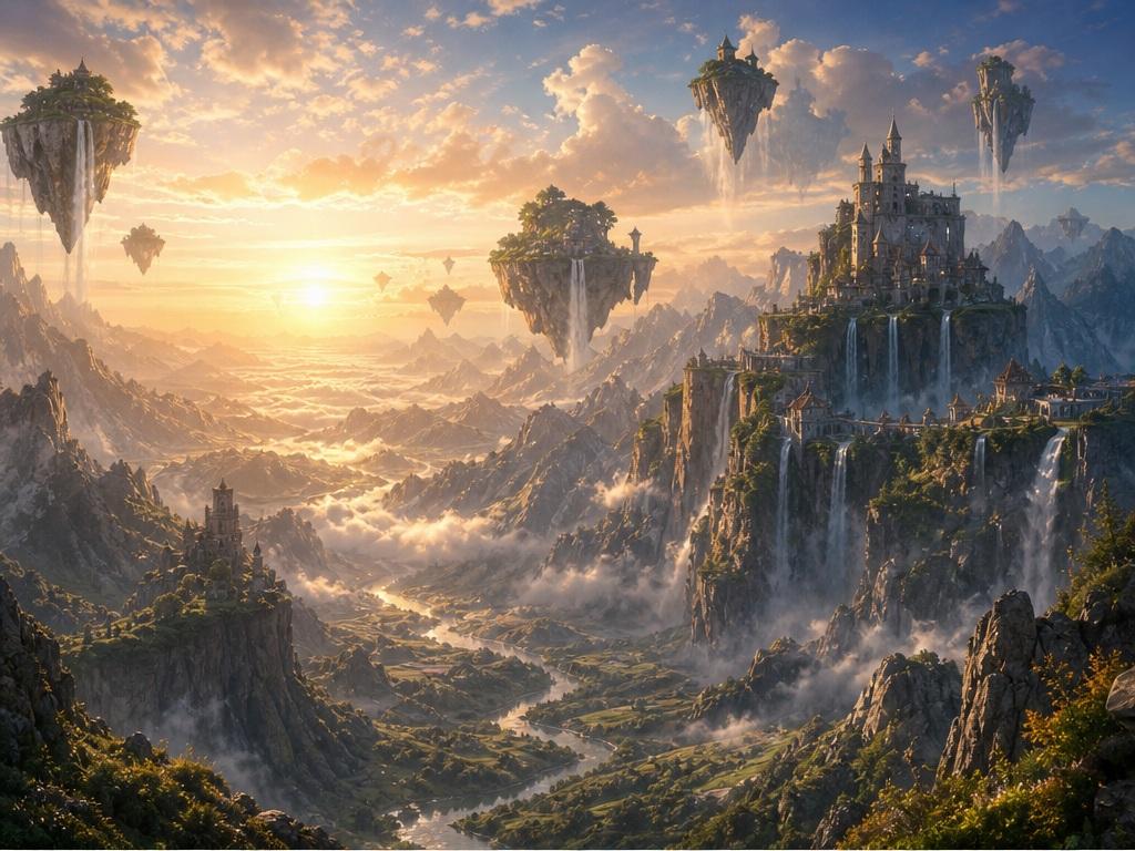 Morphic AI Image Generator Alternative prompt example 3 - Floating-island fantasy valley