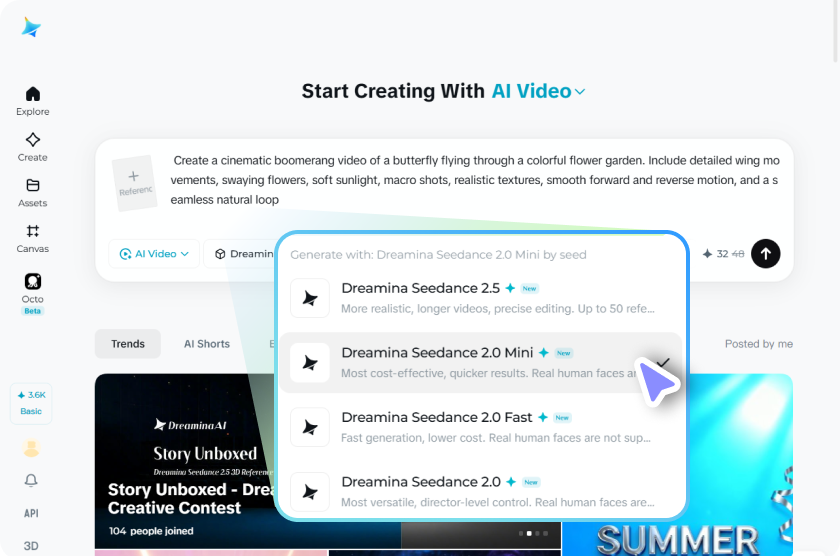 Choose AI settings and generate your boomerang video