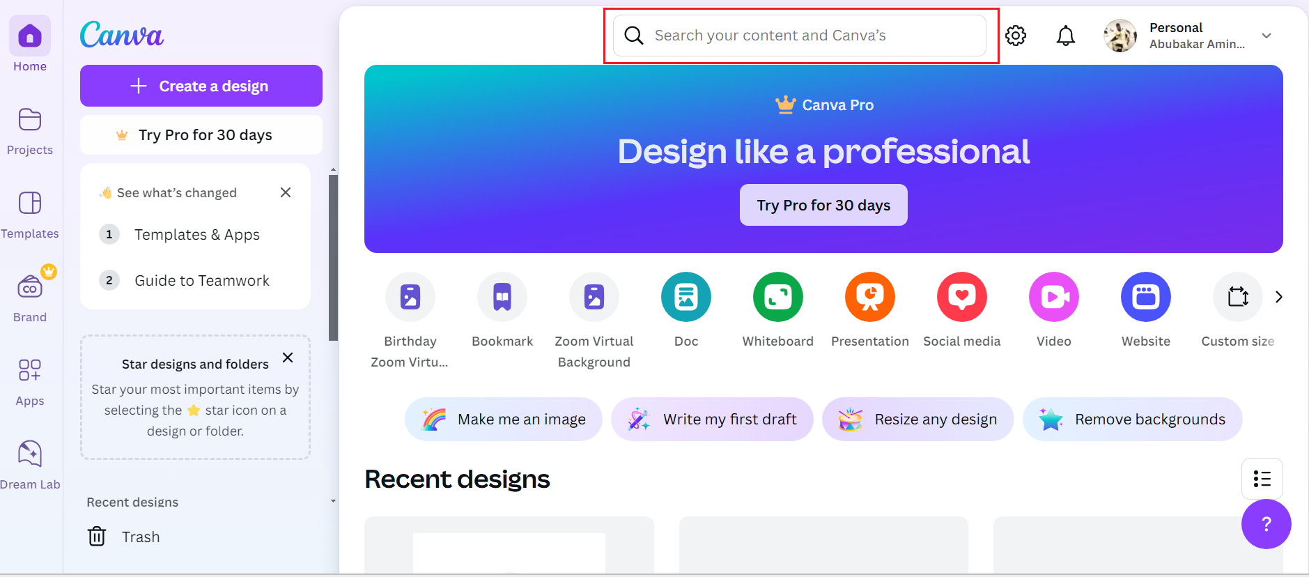 Select the appropriate template in Canva