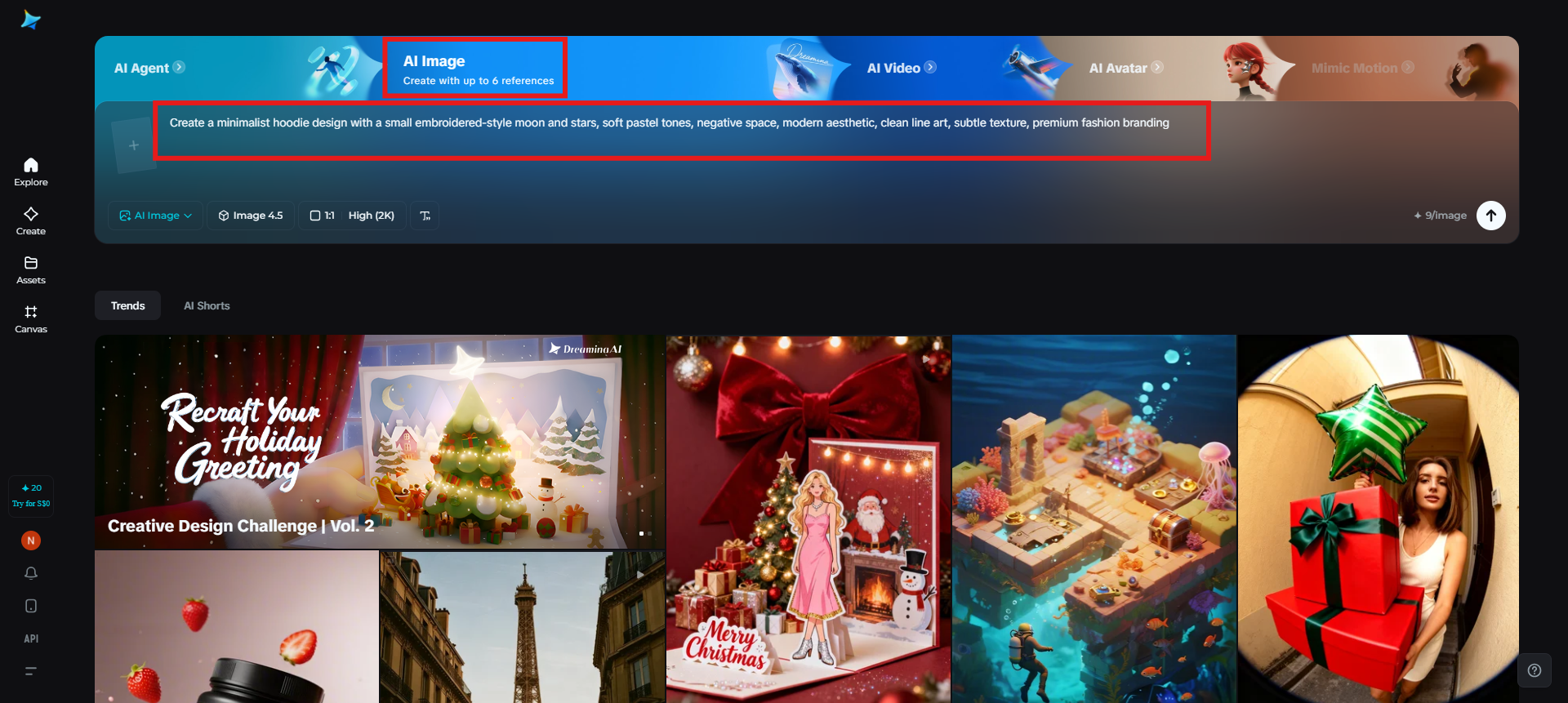 Log in to Dreamina and add a text prompt