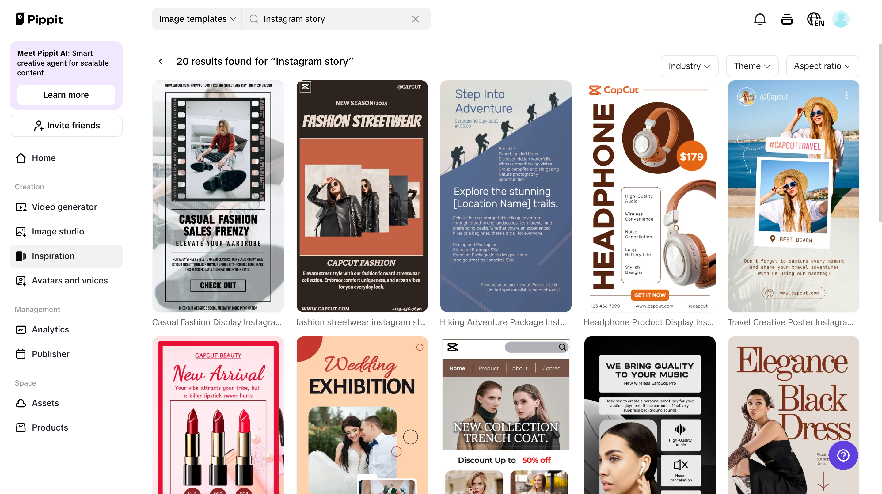 templates for Instagram stories in Pippit
