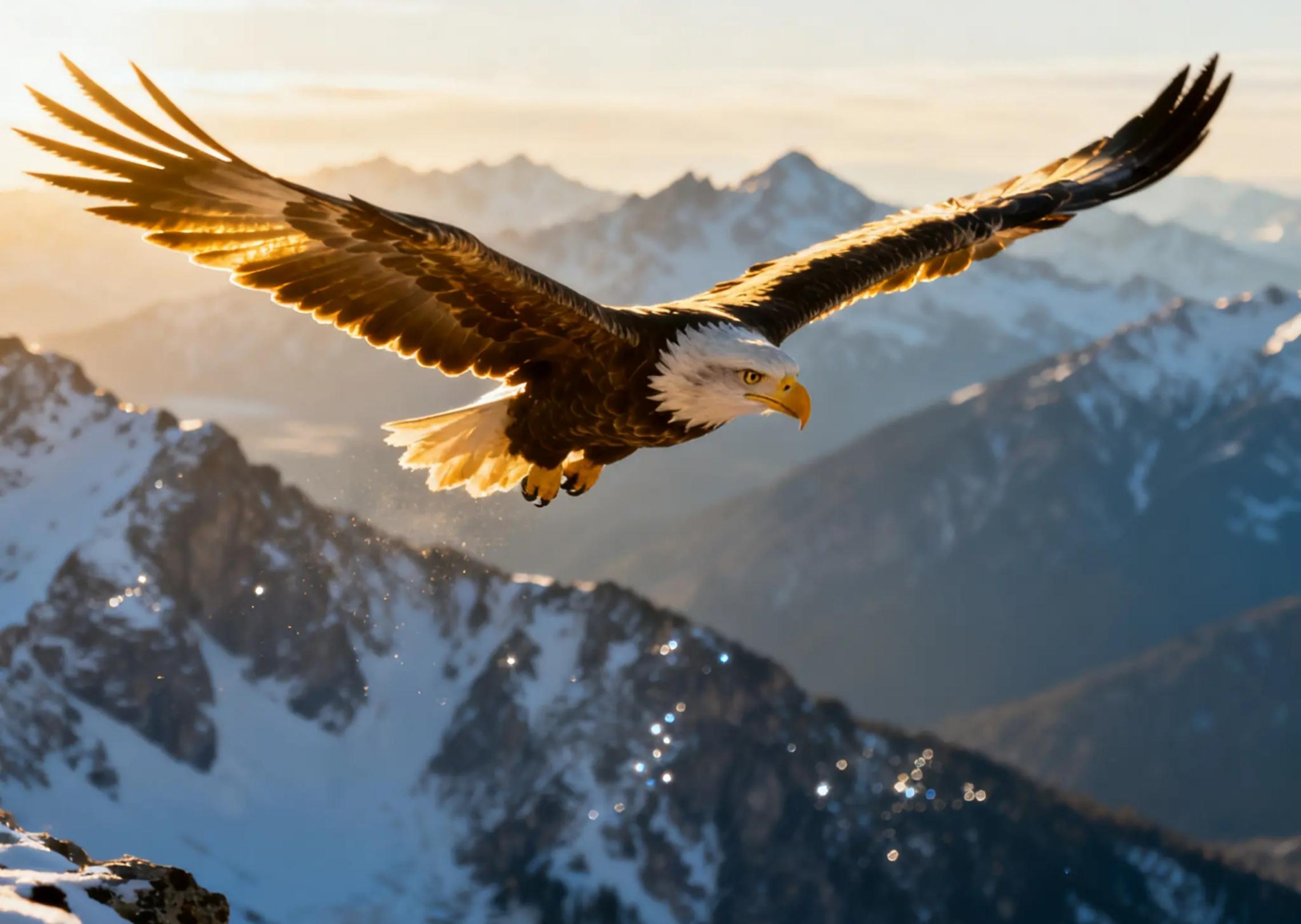 Un'aquila maestosa che svetta sopra le montagne innevate