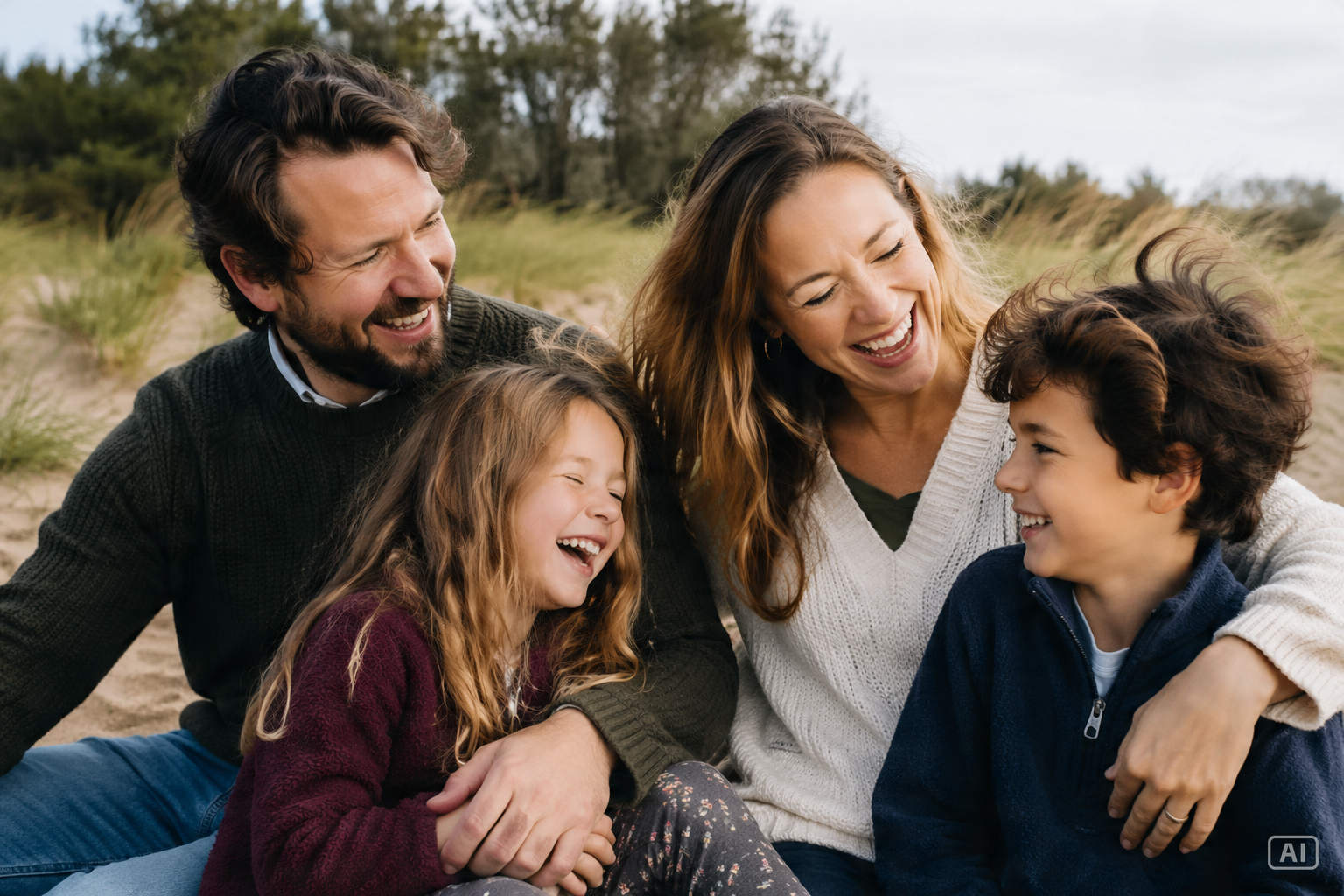 Candid laughing family photo generated by Pippit