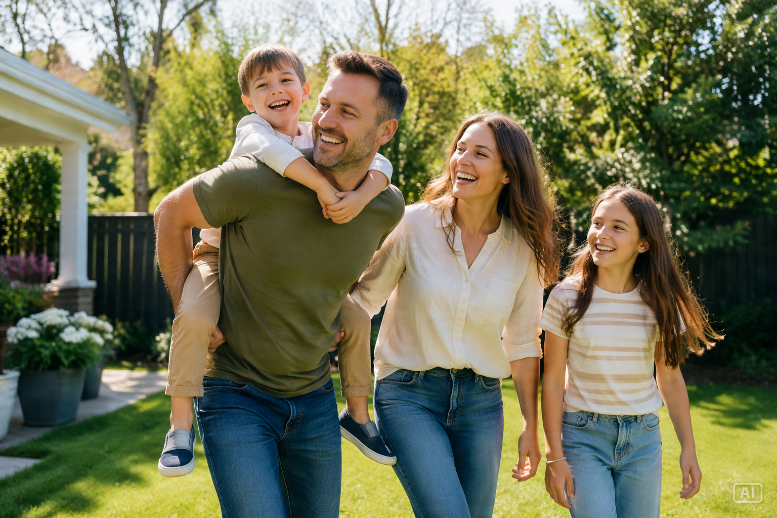 Playful backyard family photo generated by Pippit