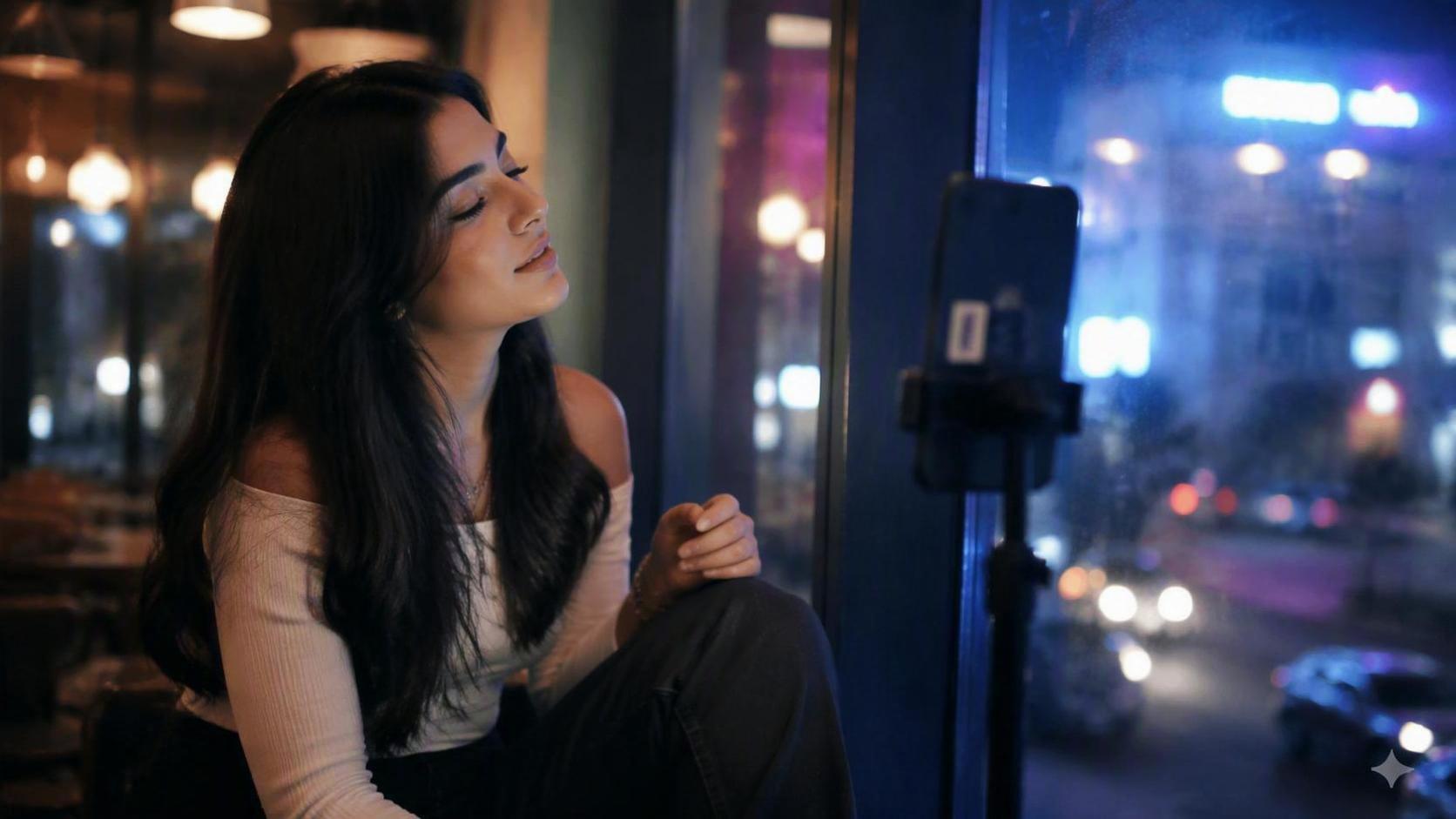 Realistic cinematic visual for Girl Instagram Song Video: night cafe instagram song, topic-specific Dreamina prompt preview with no text, UI, logo, or watermark.