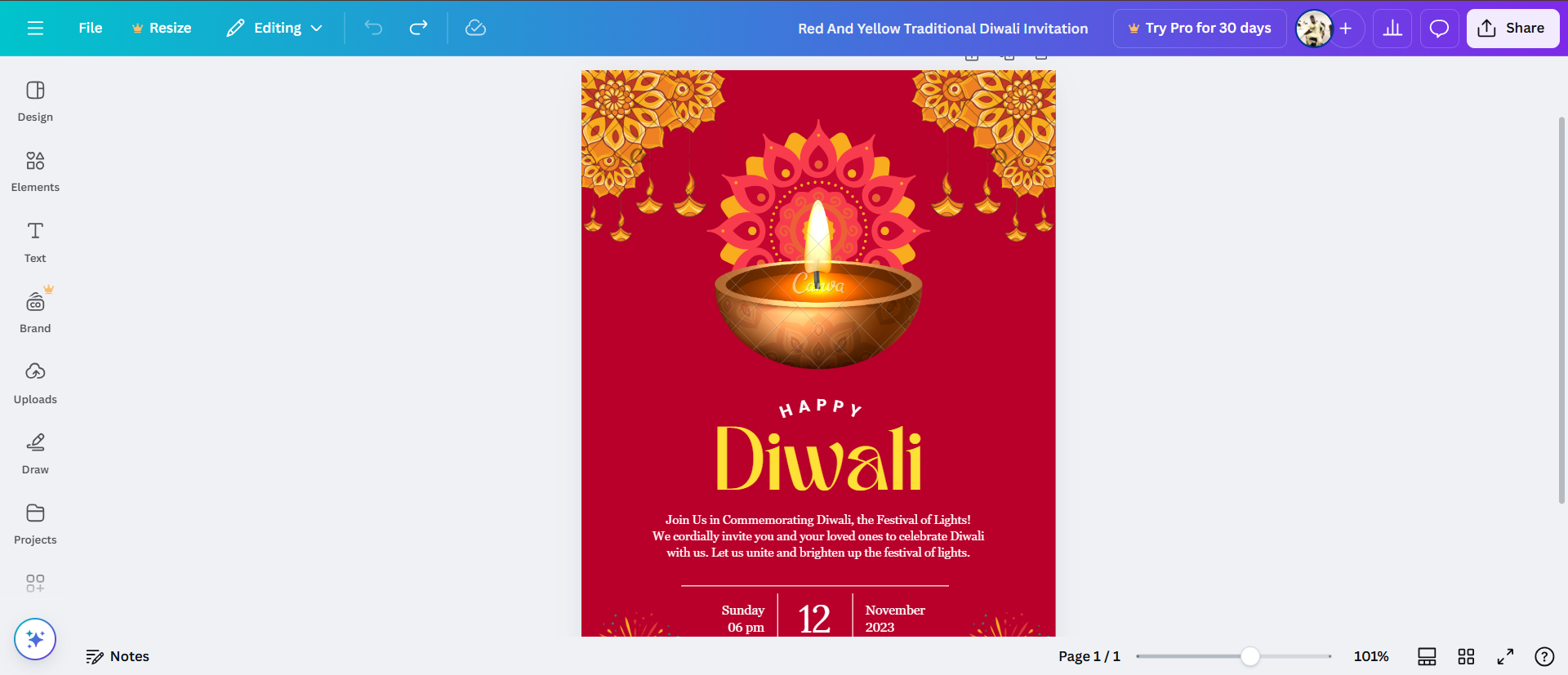 Disegno del biglietto d'invito Diwali
