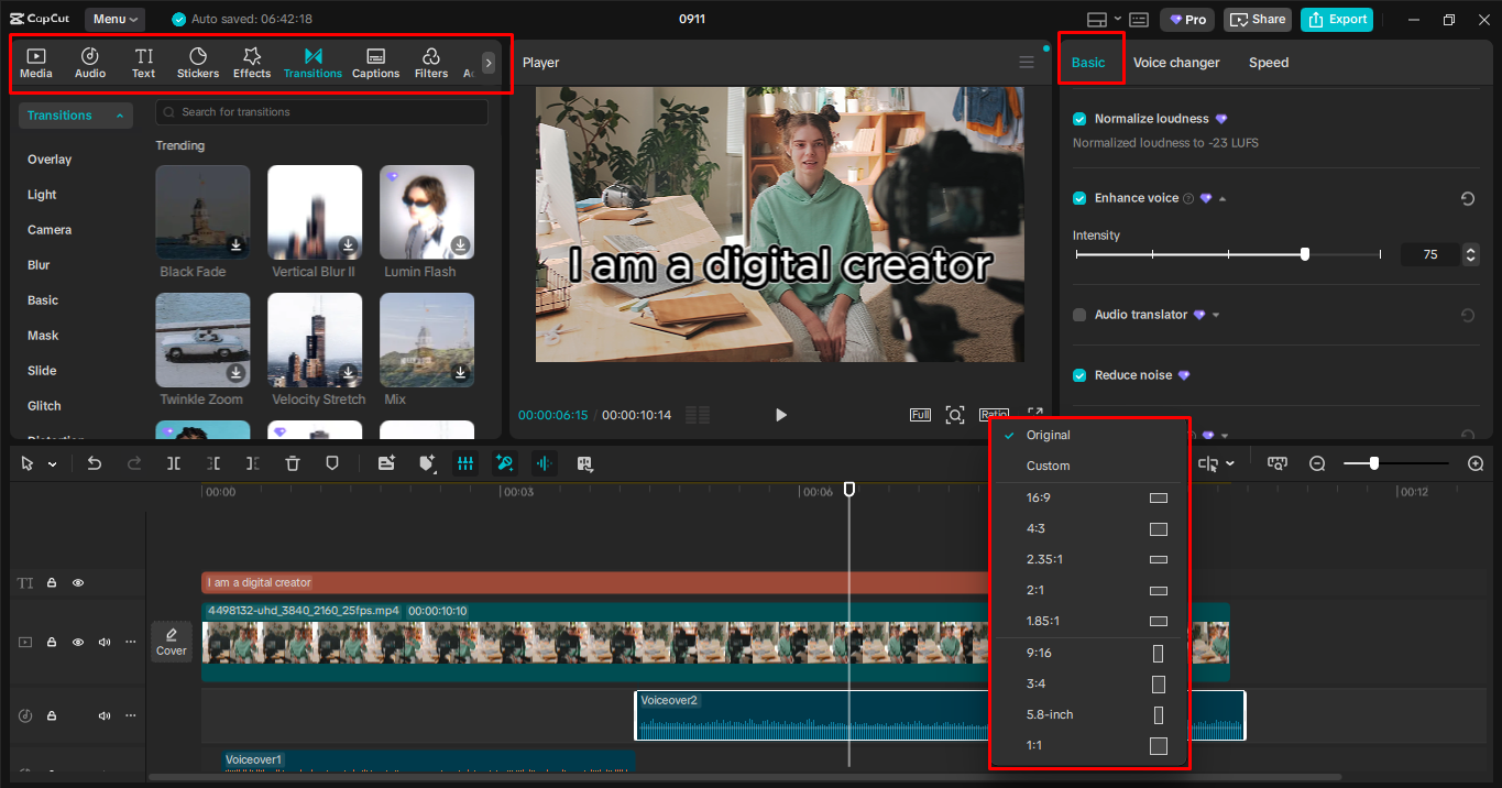 Pagpapahusay at pagsasaayos ng mga sukat ng video sa CapCut desktop video editor