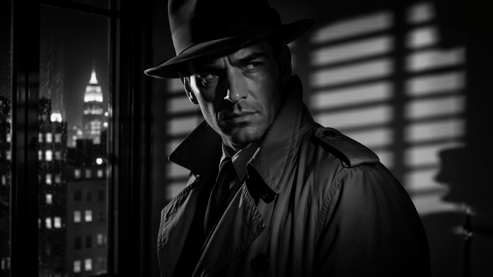 Dreamina Film Noir Filter prompt example 1: Venetian Shadow Portrait