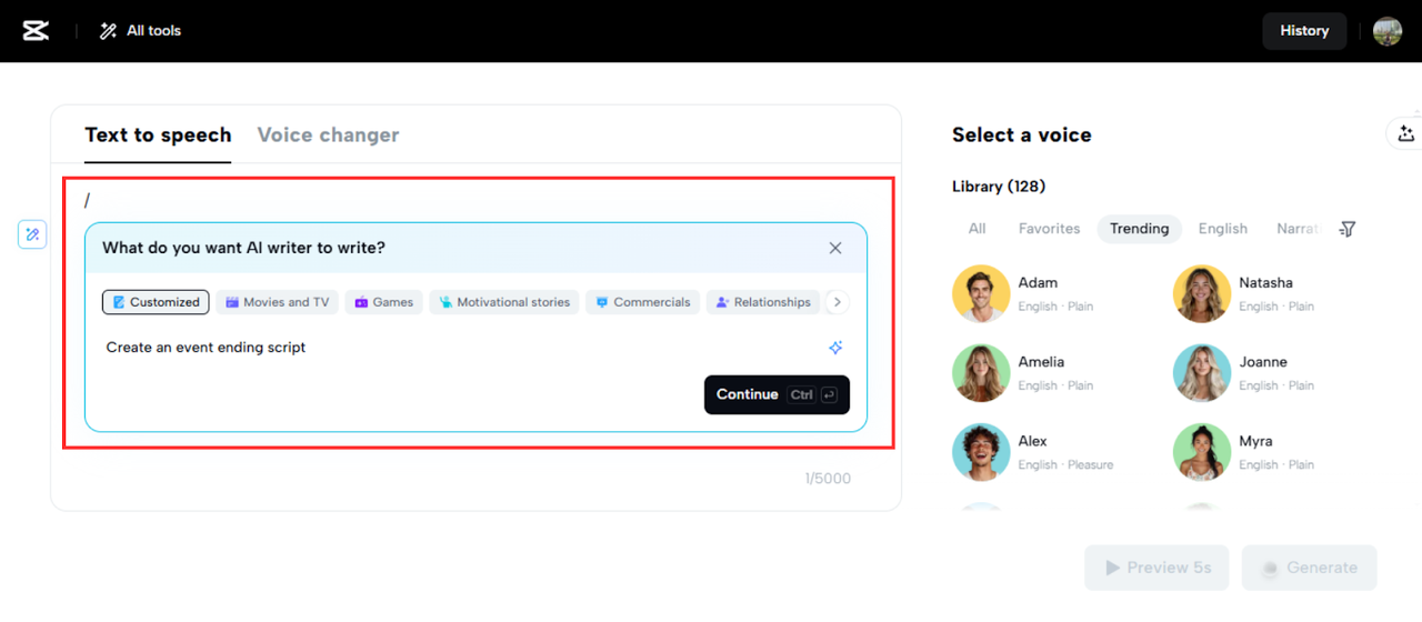 Upload your text or use AI writer