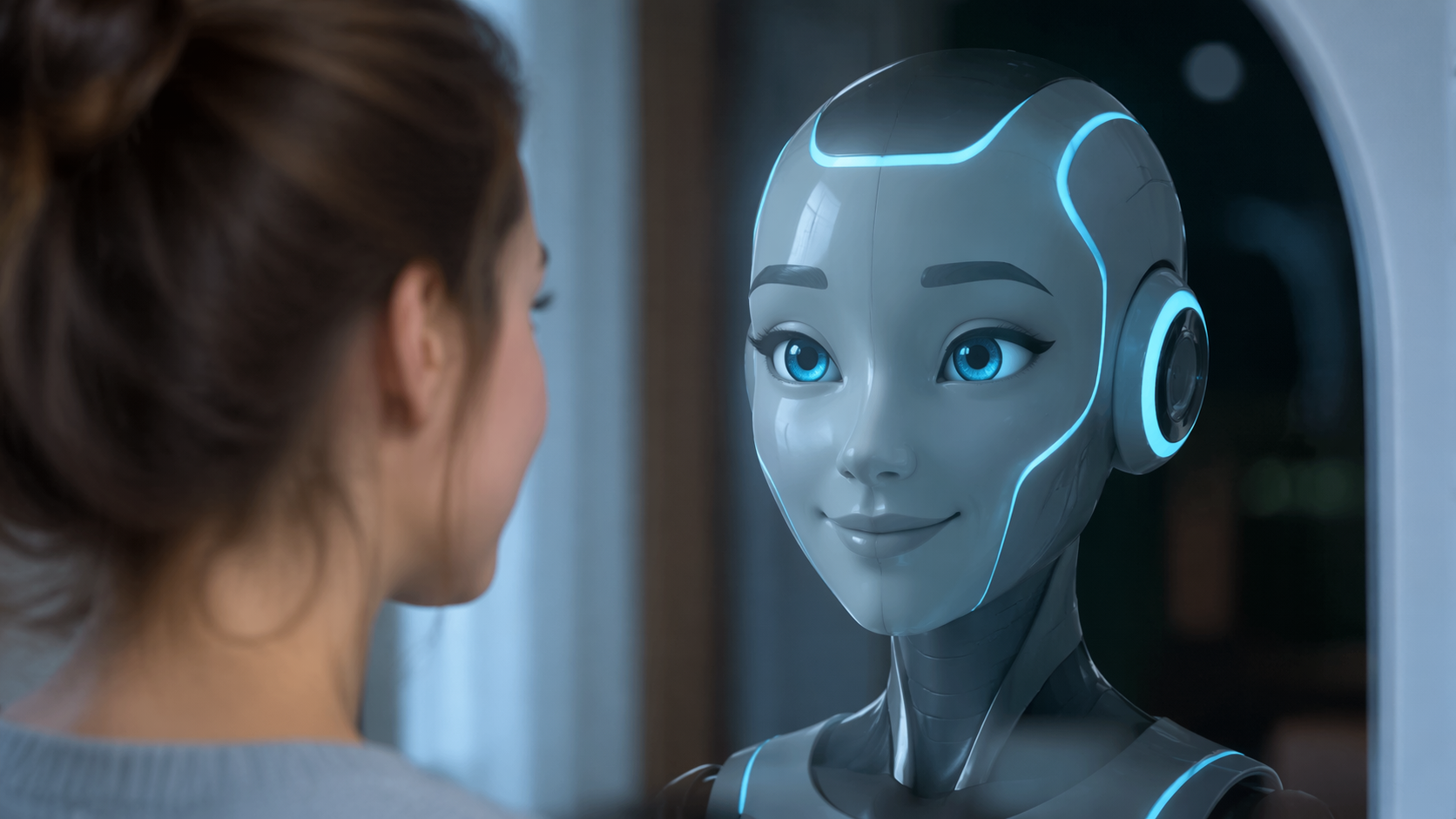Dreamina robot face filter prompt esempio 4: Futuristic Studio Headshot