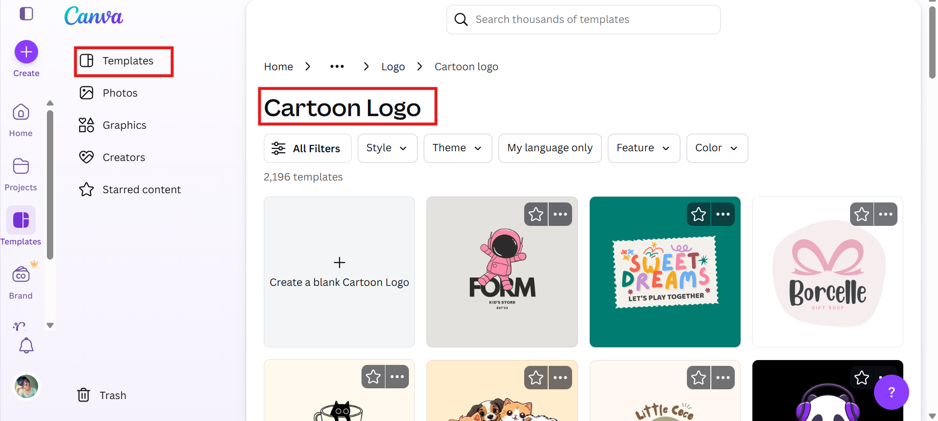 Välj en logotypmall med Canva