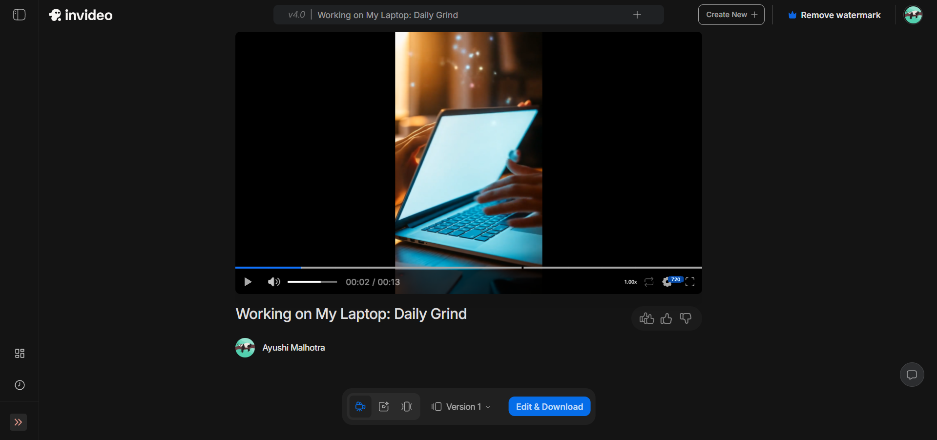 InVideo AI-Schnittstelle