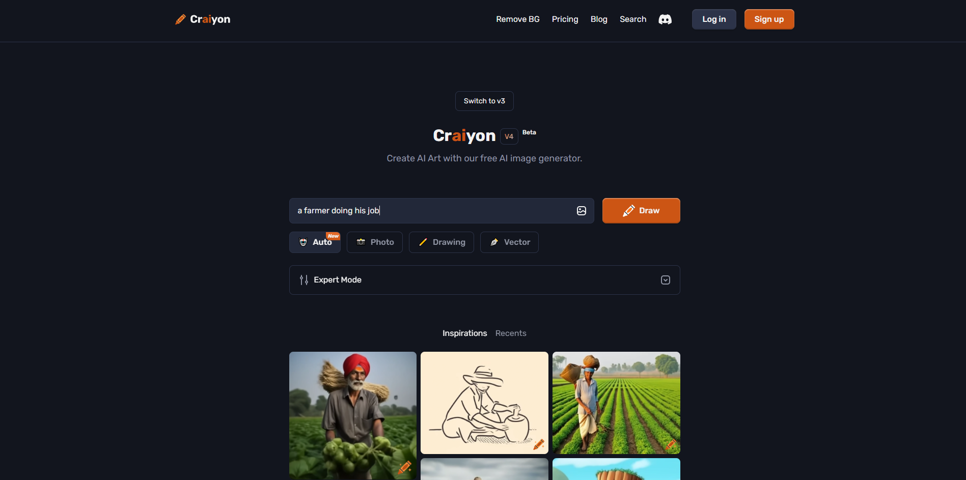 Interface de Craiyon - un générateur d'art IA en ligne gratuit et facile à utiliser