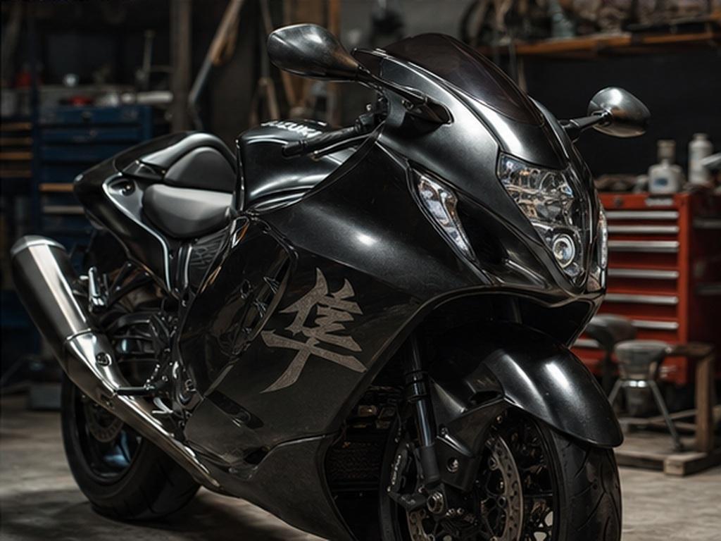 Suzuki Hayabusa AI Prompt prompt example 6 - Garage detail portrait