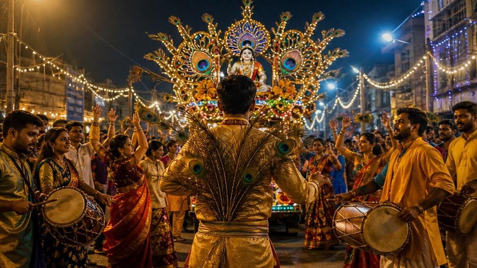Janmashtami AI Video Prompts - Finale der Nachtprozession