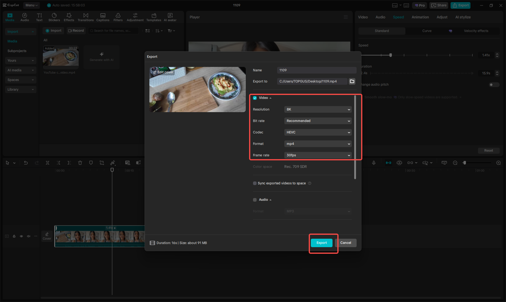 Export the video to high quality