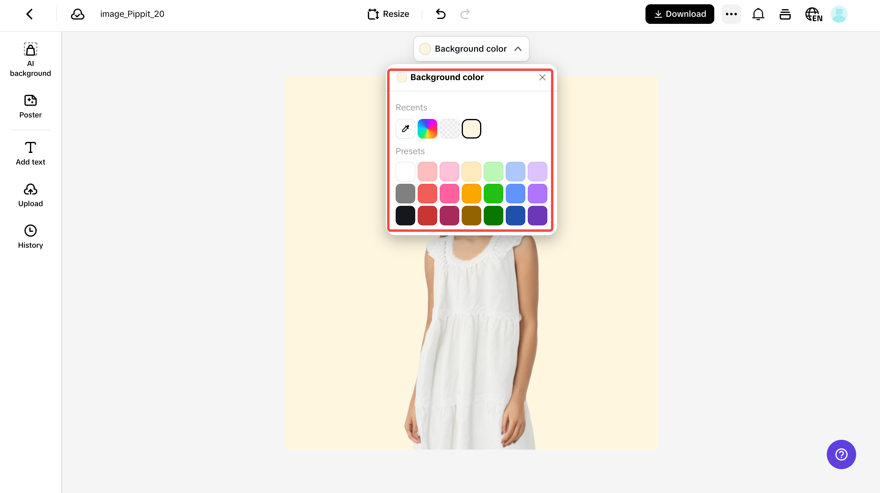 changing Instagram story color in Pippit