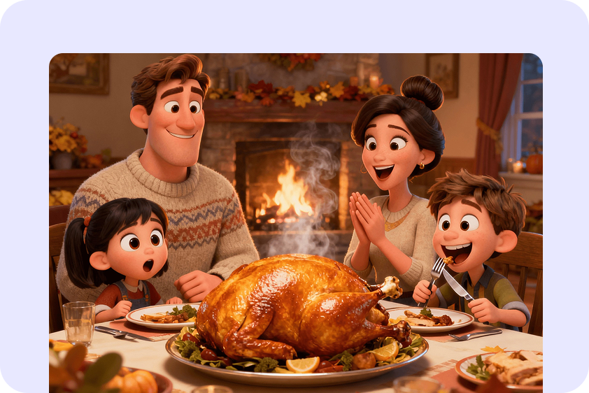 Portret de familie pe un card de Ziua Recunoștinței