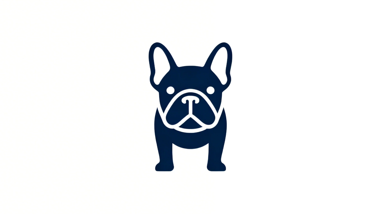 Minimalistisches Logo einer französischen Bulldogge mit Gesicht im flachen Vektorstil