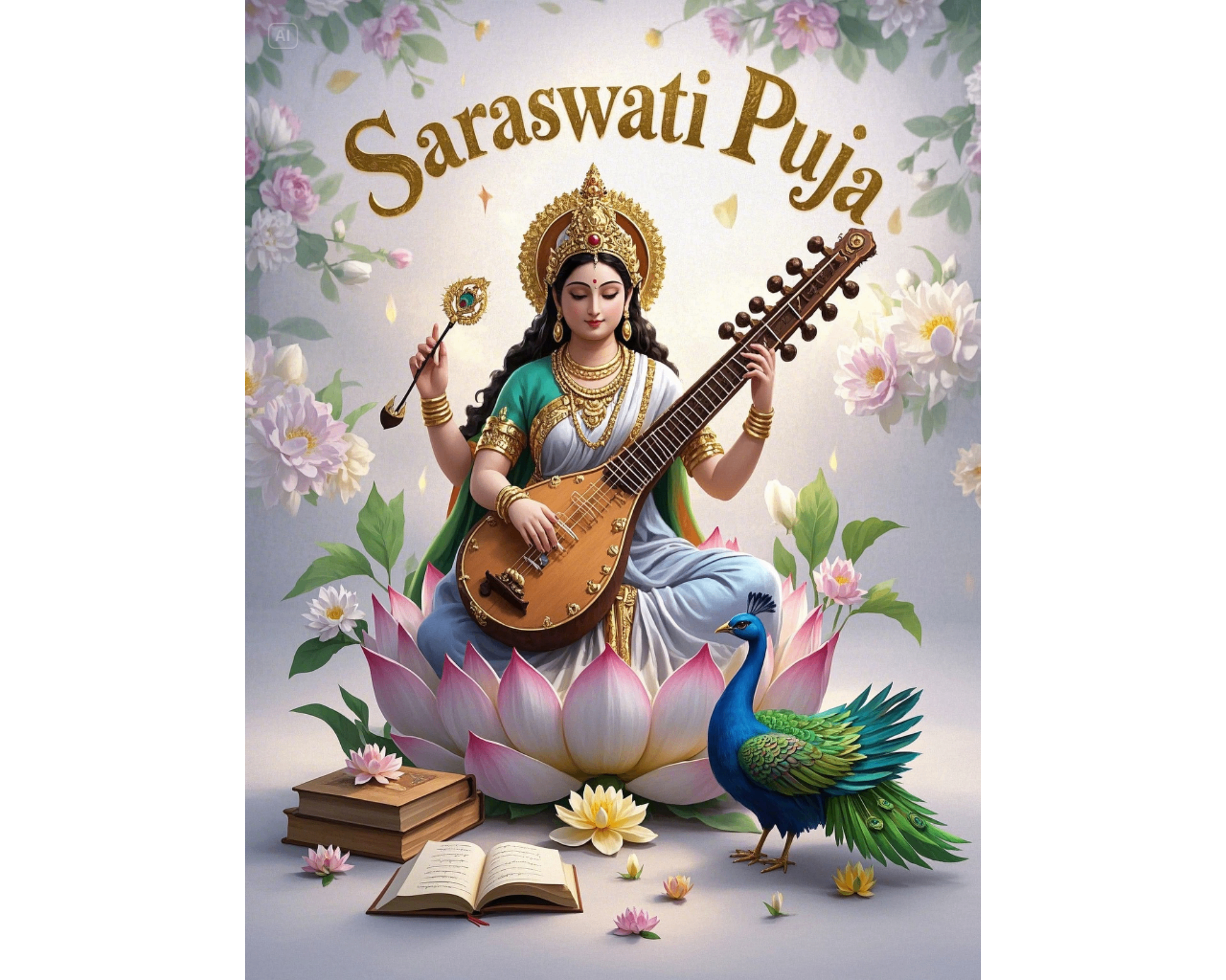 Design del biglietto d'invito della puja di Saraswati