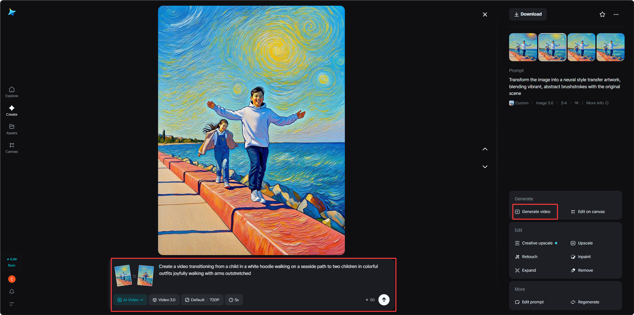 Erstellen Sie ein Video aus dem generierten Bild.